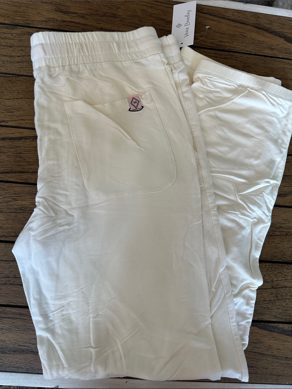 Vera Bradley Cream Lounge Pants with Pocket Logo